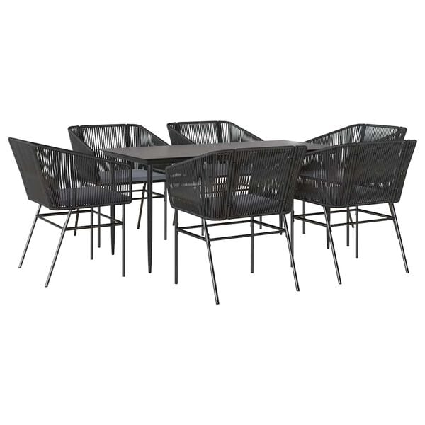 vidaXL 7 Piece Garden Dining Set with Cushions Black Poly Rattan Glass