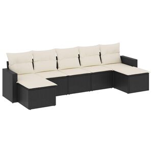 vidaXL 7 Piece Garden Sofa Set with Cushions Black Poly Rattan