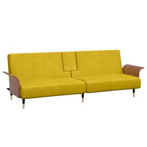 vidaXL Sofa Bed with Cup Holders Yellow Velvet