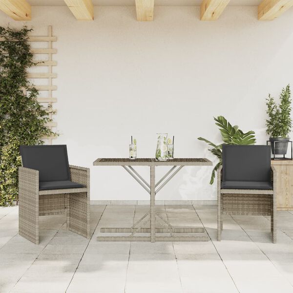 vidaXL 3 Piece Bistro Set with Cushions Light Grey Poly Rattan