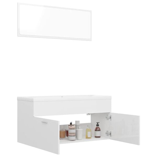 vidaXL Bathroom Furniture Set High Gloss White Engineered Wood