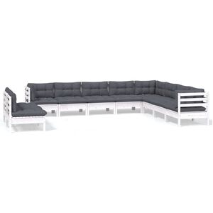 vidaXL 10 Piece Garden Lounge Set with Cushions White Solid Pinewood