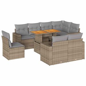 vidaXL 9 Piece Garden Sofa Set with Cushions Beige Poly Rattan