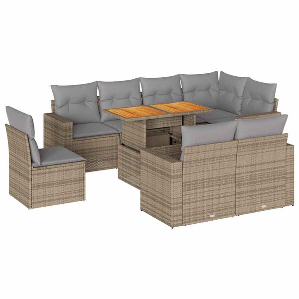 vidaXL 9 Piece Garden Sofa Set with Cushions Beige Poly Rattan