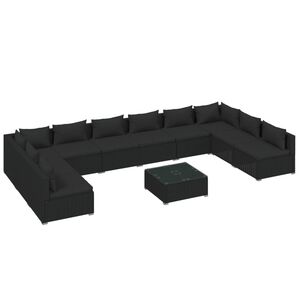 vidaXL 11 Piece Garden Lounge Set with Cushions Poly Rattan Black