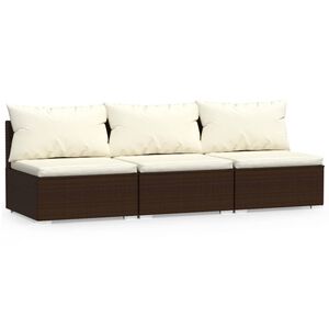 vidaXL 3-Seater Sofa with Cushions Brown Poly Rattan