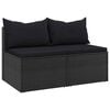 vidaXL Garden Middle Sofas with Cushions 2 pcs Black Poly Rattan