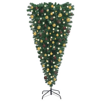 vidaXL Upside-down Artificial Pre-lit Christmas Tree with Ball Set 240 cm