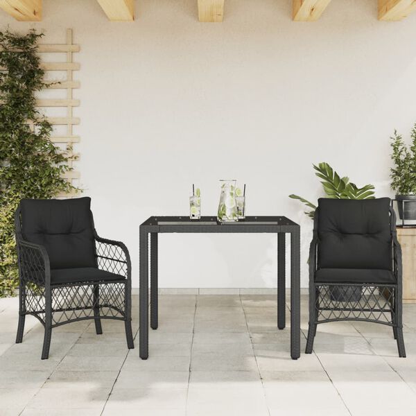 vidaXL 3 Piece Bistro Set with Cushions Black Poly Rattan