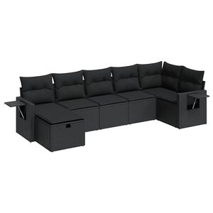 vidaXL 7 Piece Garden Sofa Set with Cushions Black Poly Rattan