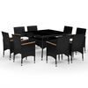 vidaXL 9 Piece Garden Dining Set Poly Rattan and Acacia Wood Black