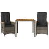 vidaXL 3 Piece Bistro Set with Cushions Grey Poly Rattan