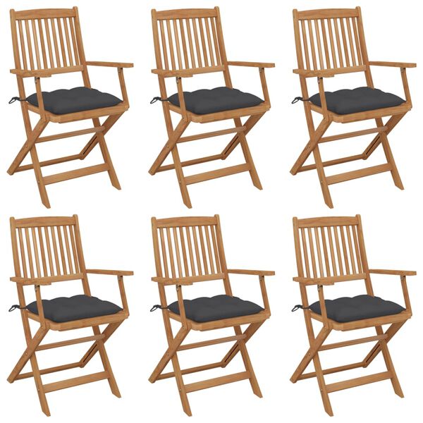 vidaXL Folding Garden Chairs 6 pcs with Cushions Solid Wood Acacia