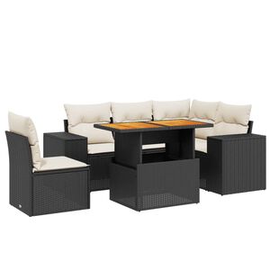 vidaXL 6 Piece Garden Sofa Set with Cushions Black Poly Rattan