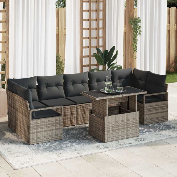 vidaXL Garden Sofa Set with Storage 8 pcs Grey Poly rattan