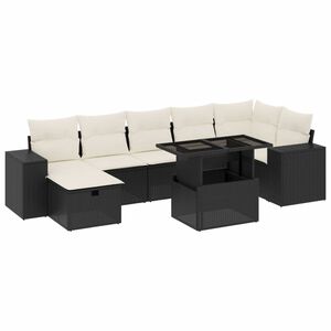 vidaXL 8 Piece Garden Sofa Set with Cushions Black Poly Rattan