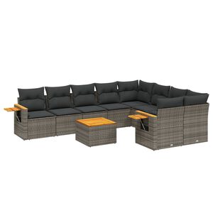 vidaXL 10 Piece Garden Sofa Set with Cushions Grey Poly Rattan