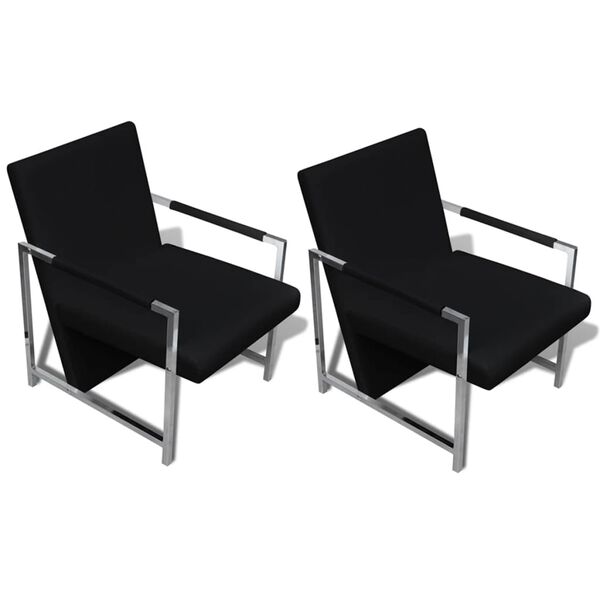 vidaXL Armchairs 2 pcs with Chrome Frame Black Faux Leather