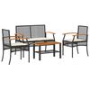 vidaXL 4 Piece Garden Lounge Set with Cushions Black Poly Rattan