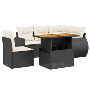 vidaXL 6 Piece Garden Sofa Set with Cushions Black Poly Rattan