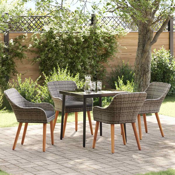 vidaXL Garden Dining Set with Cushion 5 pcs Grey Poly Rattan