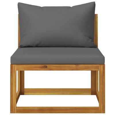 vidaXL Sectional Middle Sofa & Dark Grey Cushion Solid Acacia Wood