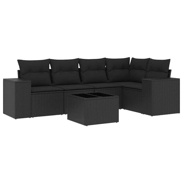 vidaXL 6 Piece Garden Sofa Set with Cushions Black Poly Rattan