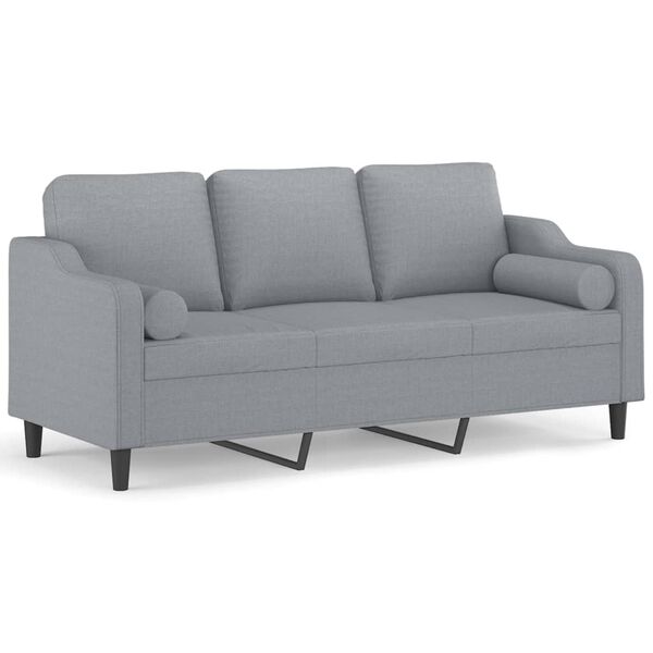 vidaXL 3-Seater Sofa with Throw Pillows Light Grey 180 cm Fabric