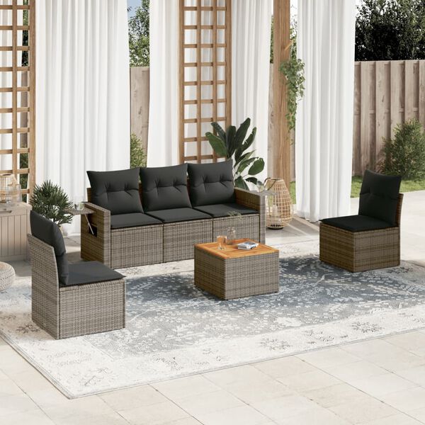 vidaXL 6 Piece Garden Sofa Set with Cushions Grey Poly Rattan