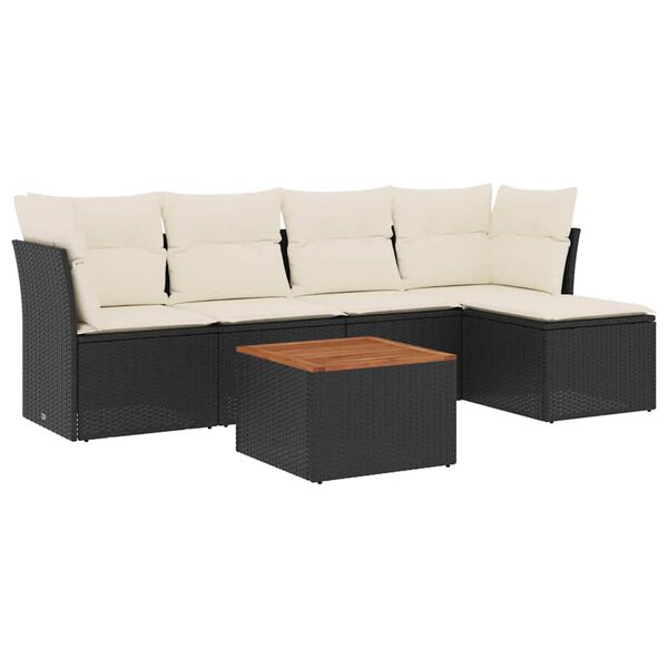 vidaXL 6 Piece Garden Sofa Set with Cushions Black Poly Rattan