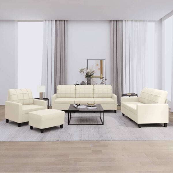 vidaXL 4 Piece Sofa Set with Cushions Cream Faux Leather