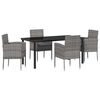 vidaXL Garden Dining Set with Cushion 5 pcs Grey Poly Rattan