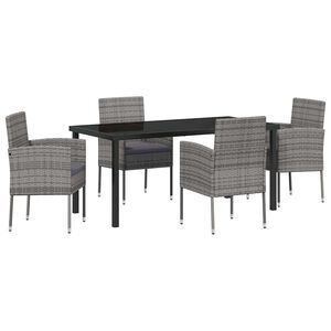 vidaXL Garden Dining Set with Cushion 5 pcs Grey Poly Rattan