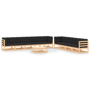 vidaXL 10 Piece Garden Lounge Set with Anthracite Cushions Pinewood