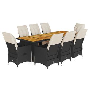 vidaXL 9 Piece Garden Bistro Set with Cushions Black Poly Rattan