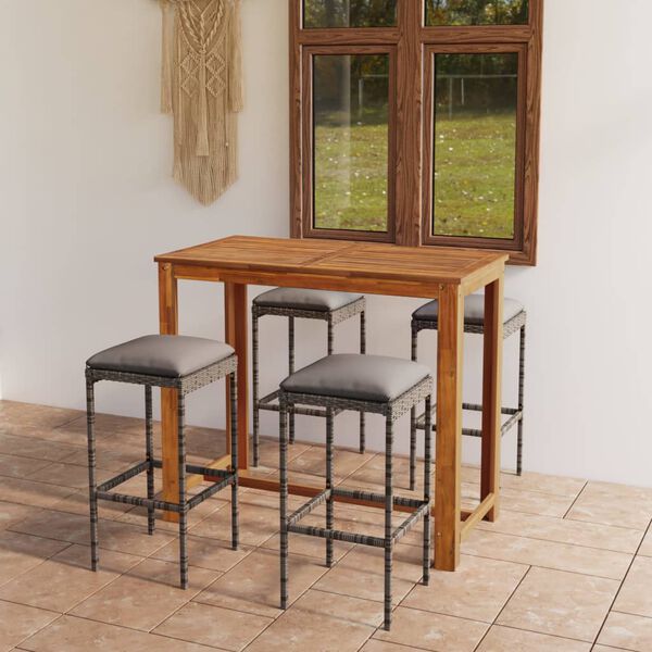 vidaXL 5 Piece Garden Bar Set with Cushions Grey