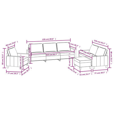 vidaXL 4 Piece Sofa Set with Cushions Dark Grey Fabric