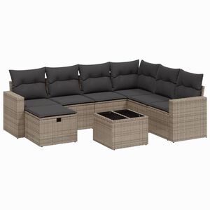 vidaXL 8 Piece Garden Sofa Set with Cushions Grey Poly Rattan
