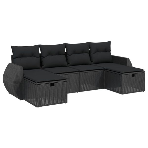 vidaXL 6 Piece Garden Sofa Set with Cushions Black Poly Rattan
