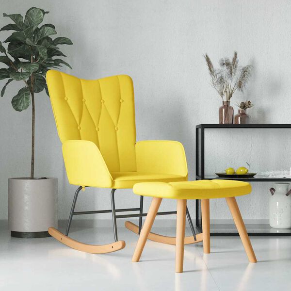vidaXL Rocking Chair with a Stool Mustard Yellow Fabric