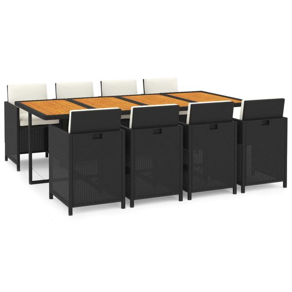 vidaXL 9 Piece Garden Dining Set with Cushions Poly Rattan Black