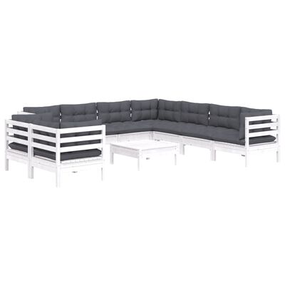 vidaXL 10 Piece Garden Lounge Set with Cushions White Solid Pinewood