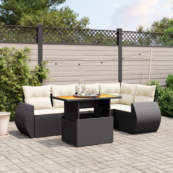 vidaXL 6 Piece Garden Sofa Set with Cushions Black Poly Rattan