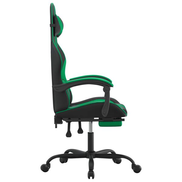 vidaXL Gaming Chair with Footrest Black and Green Faux Leather