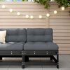 vidaXL Middle Sofa with Cushions Black Solid Wood Pine