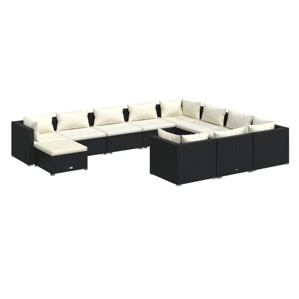 vidaXL 11 Piece Garden Lounge Set with Cushions Poly Rattan Black