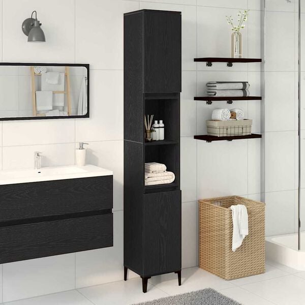vidaXL Bathroom Cabinet Black Oak 30 x 30 x 190 cm Engineered Wood
