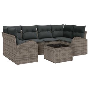 vidaXL Garden Sofa Set with Storage with Pillow 7 pcs Grey Poly Rattan