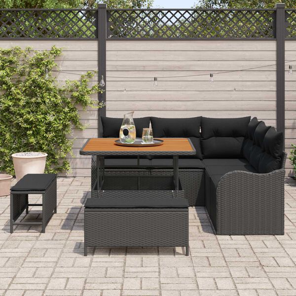 vidaXL Garden Sofa Set with Cushion 8 pcs Black Poly Rattan