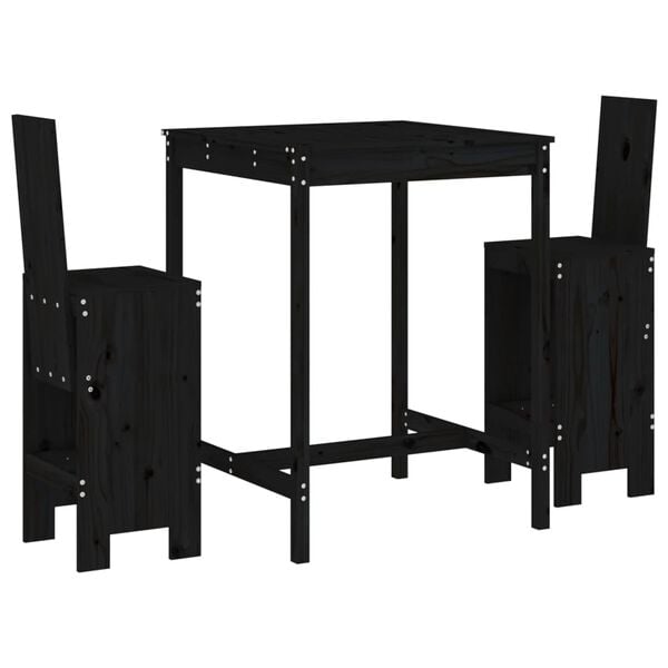 vidaXL 3 Piece Garden Bar Set Black Solid Wood Pine